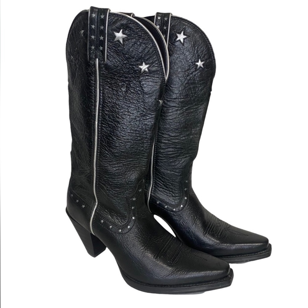 Twisted X Black Leather Tall Western Boots with Star Detail-8.5B
